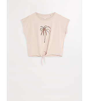 Бежова тениска с палма и връзка отпред снимка