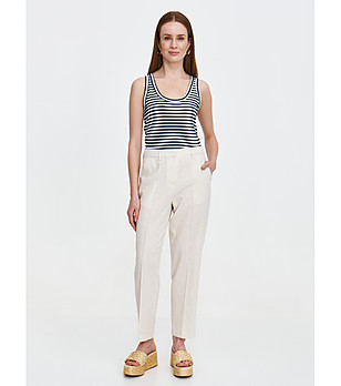 Дамски бял потник на тъмносини райета снимка