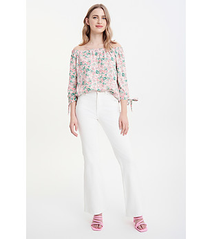 Дамска розова флорална блуза с открити рамене снимка