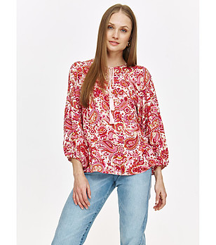 Бяла блуза с пейзли принт и връзки снимка