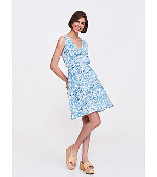 Синя рокля без ръкави с принт снимка