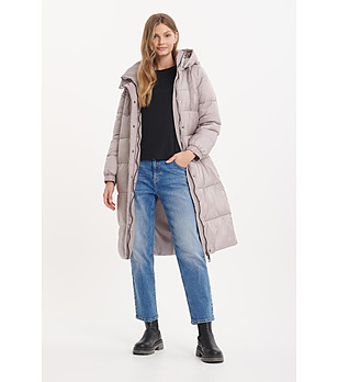 Бежово дълго яке с качулка снимка