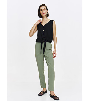 Черен топ без ръкави с връзка отпред снимка