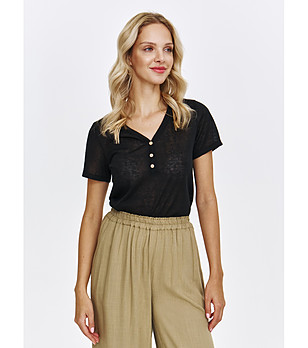 Черен топ с къс ръкав и копчета снимка