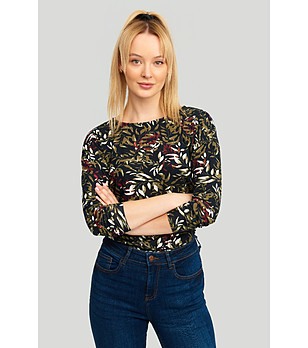 Дамска черна блуза с флорален принт снимка