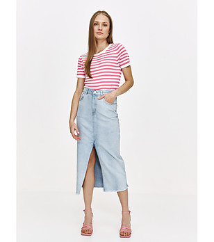 Розова раирана тениска с къс ръкав и копчета на ръкава PONTE снимка