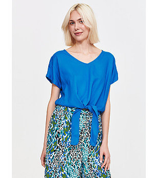 Синя блуза с връзка отпред снимка