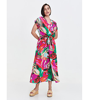 Многоцветна блуза с принт и връзка отпред снимка