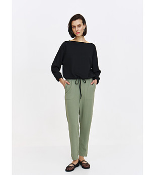 Черна блуза с връзка в талията снимка