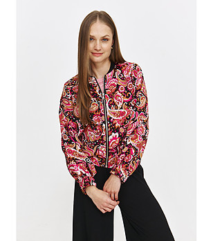 Черно яке бомбър с шарка на цветя и кашмир снимка