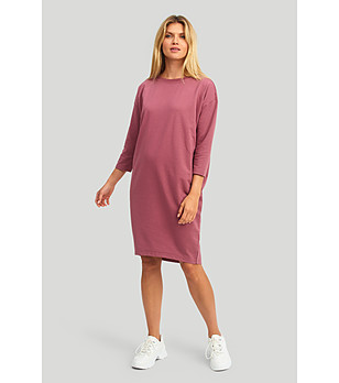 Розова права рокля с 3/4 ръкав снимка