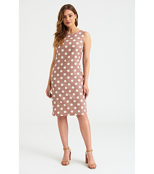 Розова рокля на точки без ръкави с лен снимка