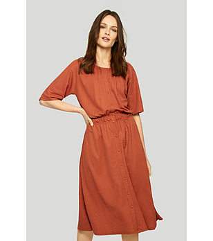 Кафява рокля с копчета и ластична талия LUNA снимка