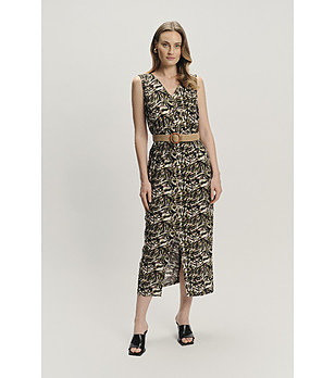 Черна рокля с принт и колан DEFACTO снимка