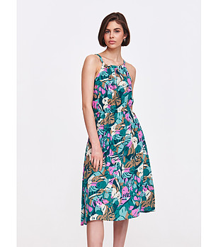 Многоцветна рокля с презрамки и флорален десен снимка