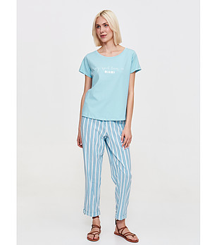 Светлосиня дамска тениска с надпис MIAMI снимка