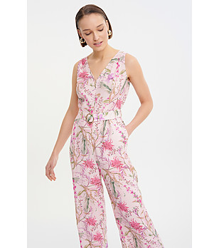 Розов гащеризон с колан и флорален десен снимка