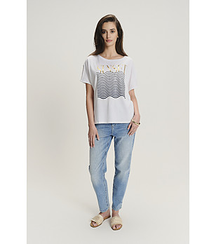 Бяла тениска с щампа SUNSET снимка