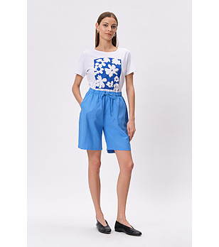 Сини къси панталони с ластичен колан снимка