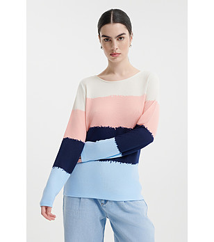 Многоцветна блуза с дълъг ръкав на широки ивици снимка