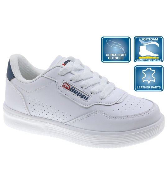 Бели детски сникърси с тъмносиня задна част снимка