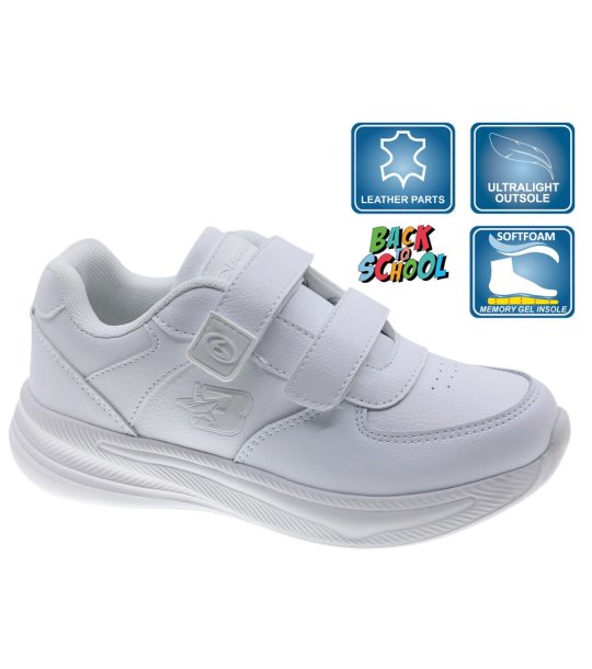 Бели детски маратонки от естествена кожа с велкро  снимка