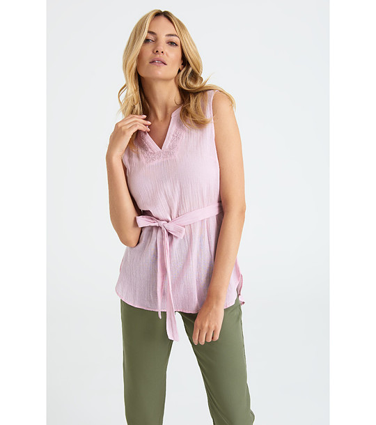 Розова туника без ръкави с колан и дантелена апликация снимка