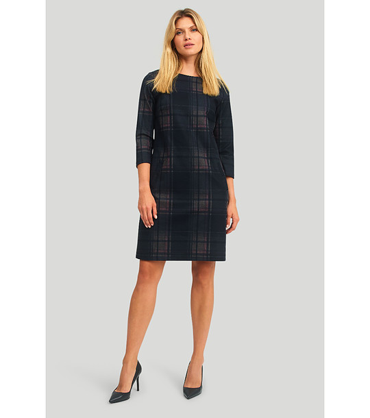 Тъмносиня рокля с каре и 3/4 ръкав снимка