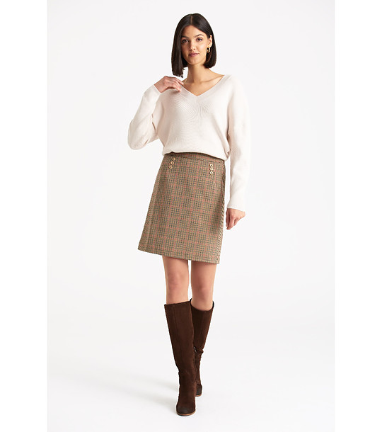 Бежов пуловер с V-образно деколте и отворен гръб снимка