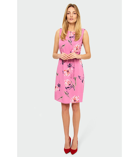 Розова рокля с флорален принт без ръкави снимка