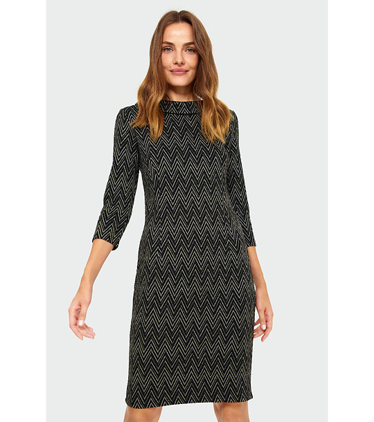 Черна рокля с дължина до коляното с фигурален десен снимка