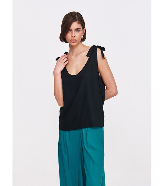 Черен потник с панделки на презрамките снимка