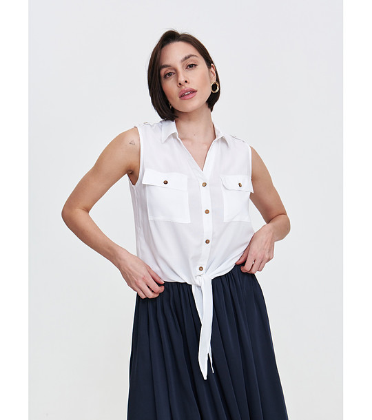 Бяла риза без ръкави с джобове снимка