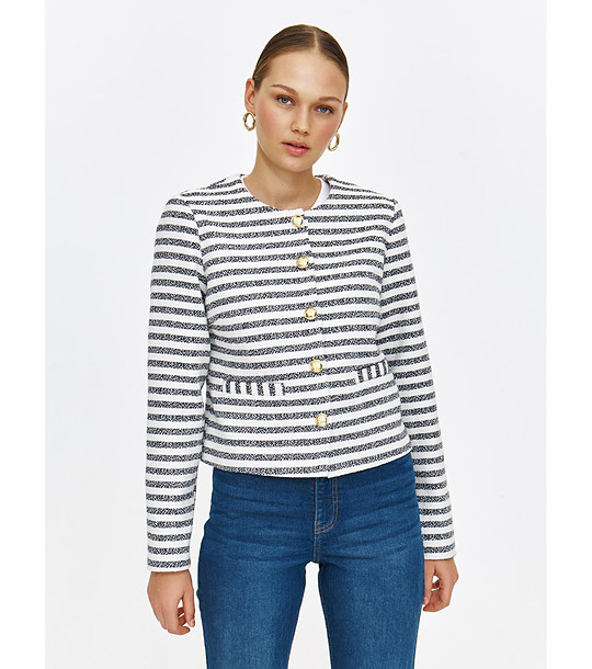 Бяло-синьо раирано сако с декоративни златни копчета снимка