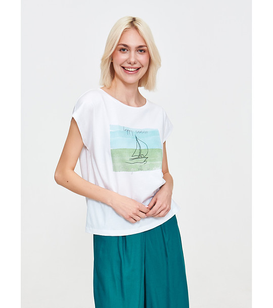 Бяла тениска с морски принт снимка