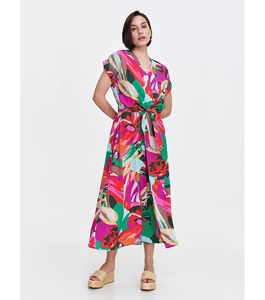 Многоцветна блуза с принт и връзка отпред снимка