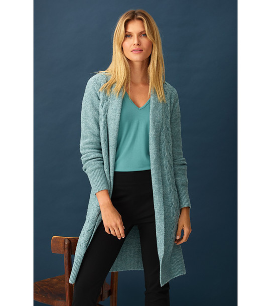 Синьо дълго жилетка с плетен мотив снимка