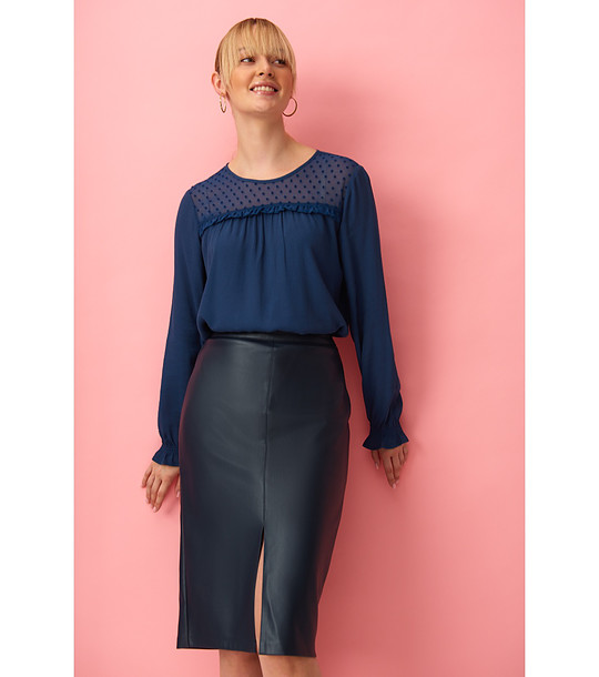 Тъмносиня пола тип молив имитация на кожа снимка