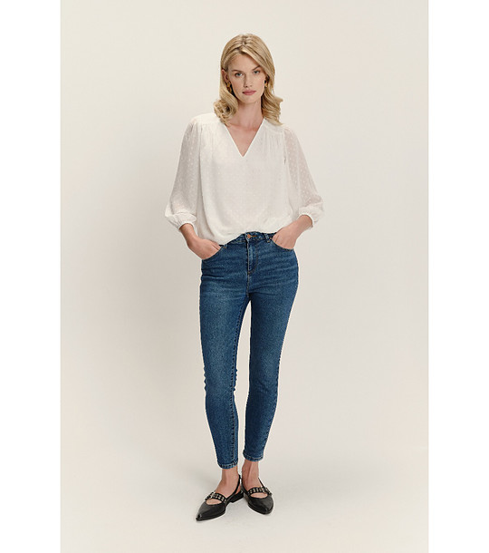 Дамски дънки слим в тъмносин деним снимка