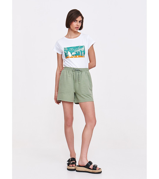 Светлозелени шорти с ластичен колан и връзка снимка