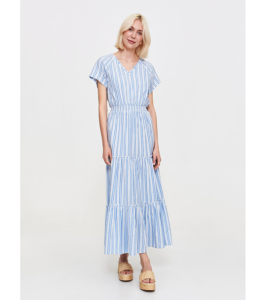 Синя раирана рокля до глезена с ластичен колан снимка