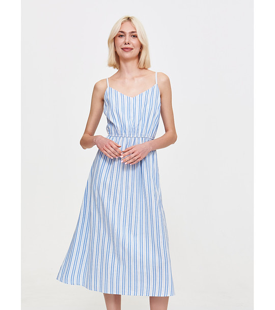 Синьо-бяла раирана памучна рокля с тънки презрамки снимка