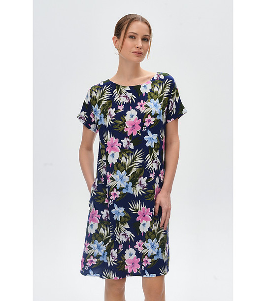 Тъмносиня рокля с флорален принт снимка