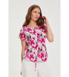 Дамска цветна блуза с връзка -2 снимка