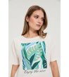 Кремава дамска тениска с принт Enjoy the now-1 снимка
