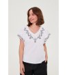 Памучна бяла дамска блуза с бродерия-4 снимка