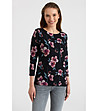 Черна блуза с флорален принт-1 снимка