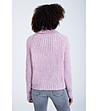 Лилав пуловер с поло яка и ажурна плетка-4 снимка