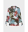 Многоцветна блуза с листен принт и връзки на ръкавите-4 снимка