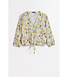 Многоцветна блуза с флорален принт и връзка на подгъва-3 снимка